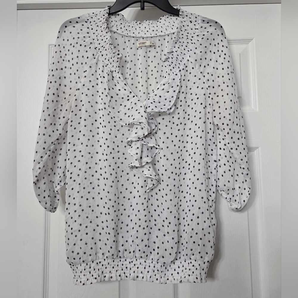 Old Navy White Polka Dot Blouse Size M - Picture 2 of 12